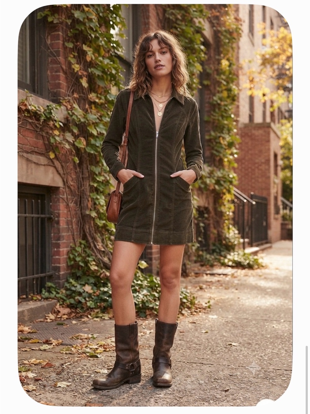 Pilcro Olive / Brown corduroy Zip-Front dress size 8. NWOT